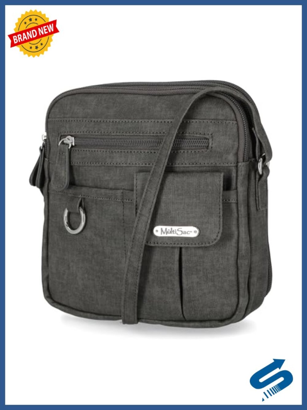 Vegan Leather Triple Zip Crossbody Bag with Phone Pocket